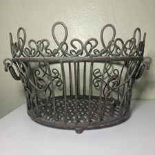 Vintage Wrought Iron Scroll Basket Fruit Bowl French Country Farmhouse Decor