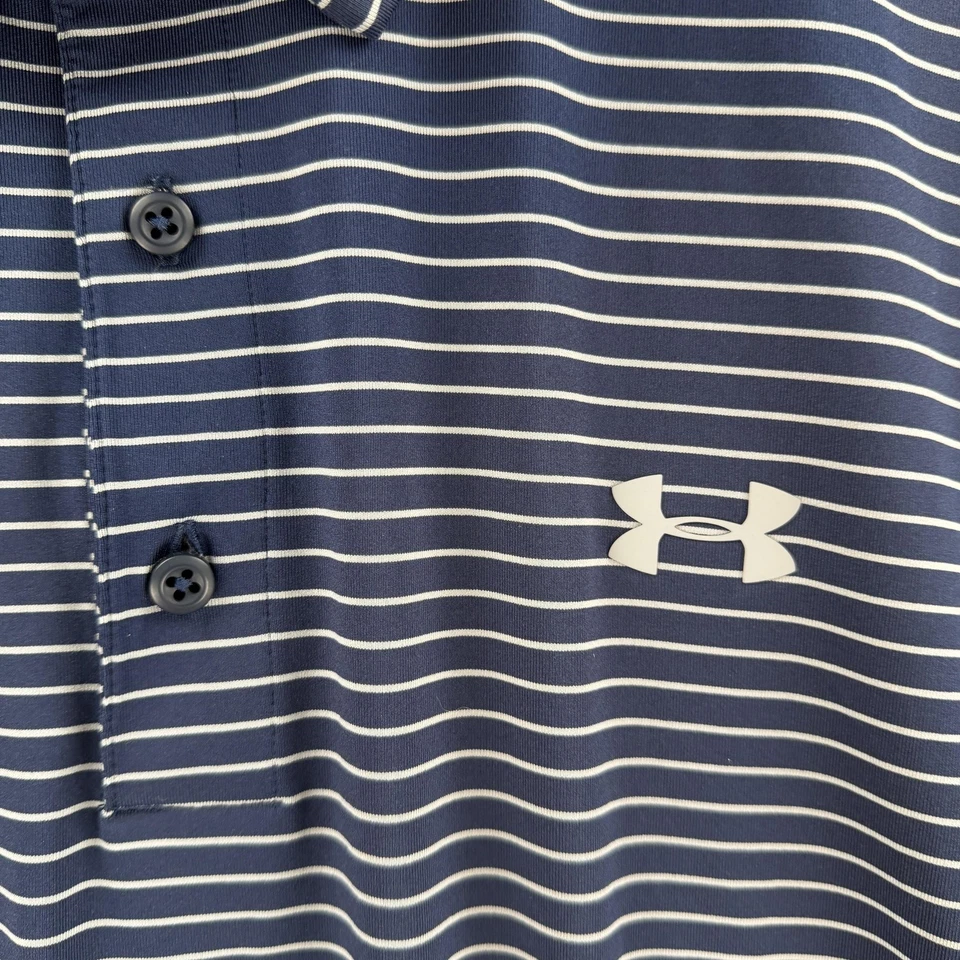 Camisa Polo Under Armour Para Hombres 4XLT Azul Marino Blanco Rayas Rendimiento Golf Elastizada Foto 4 de 4