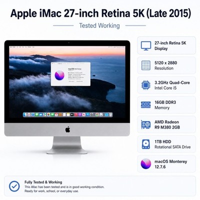 Apple iMac 27'' Retina 5K Late 2015 i5 3.2GHz 16GB RAM 1TB HDD R9 M380