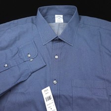 Brooks Brothers Dress Shirt Mens 18 34/35 Navy Blue White Dot- REGULAR non-iron