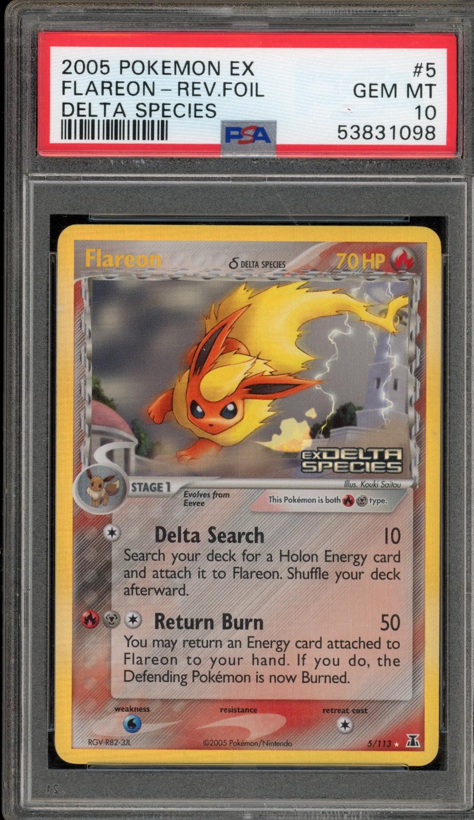 FLAREON HOLO 5/113 ブースター 英語版 ポケットモンスター Flareon 2005 EX: Delta Species #005/113 Reverse Holo Price Guide