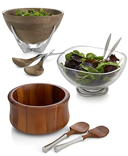 Nambe - Nara Collection Natural Acacia Wood Salad Bowl and Servers with Nambe - Picture 2 of 7