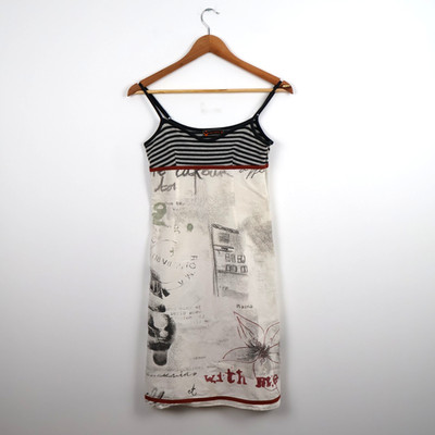Cop Copine Y2K Retro Vinatge Patterned Print Dress Black White UK 8 Womens Rare