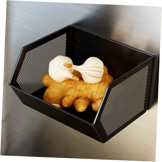 Magnetic Fruit Basket for Fridge, Magnetic Spice Rack for Small Black