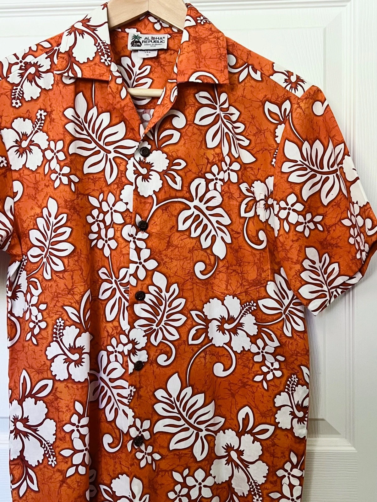 Aloha Republic Orange Surf Hawaiian Shirt S Small