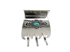 Small medium turquoise blue stone flower metal western hair claw clip