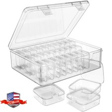 Bead Organizer Box 30 Mini Clear Storage Containers for Jewelry with Hinged Lid.