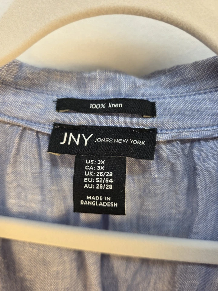 Camiseta para mujer JNY 3x 100 % lino azul claro túnica Jones New York Peasant Cottage Foto 4 de 4