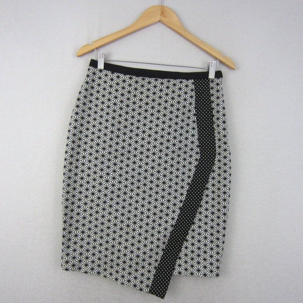 Veronika Maine Skirt Womens 10 Black Grey Geometric Straight Pencil Asymmetrical