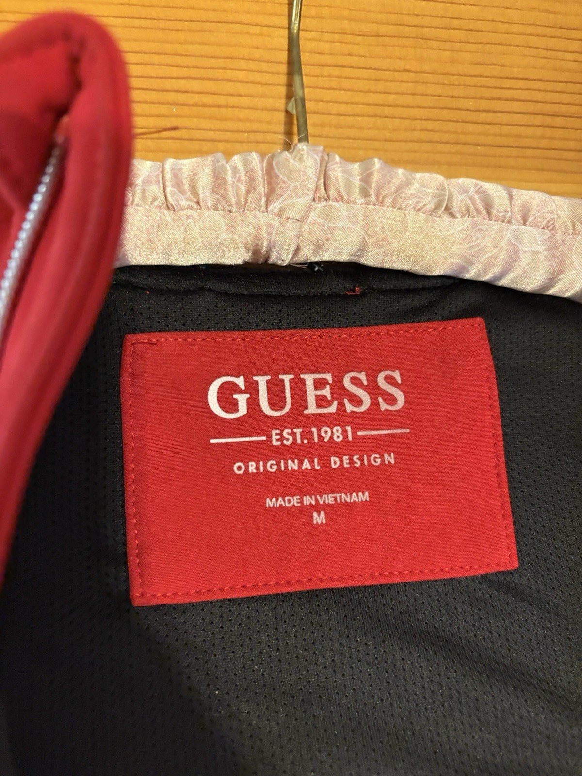 Guess Solid Hooded Zip Up Jacket Fire Red Full Zi… - image 3