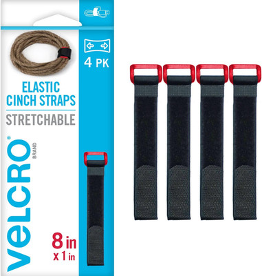 VELCRO Brand VEL-30791-AMS Elastic Cinch Straps with Buckle | 8In X 1In, Pk of 4