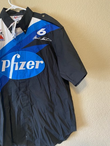 VTG Mark Martin Nascar Button Up Shirt Racing Men L Chase Authentics NWT Pfizer - Picture 3 of 6