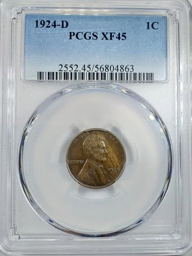 1924 D LINCOLN WHEAT CENT PENNY PCGS XF45