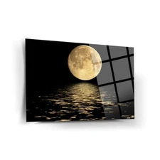 Full Moon in the Ocean Tempered Glass Wall Art,  Fade Proof Home Decor Wall Art