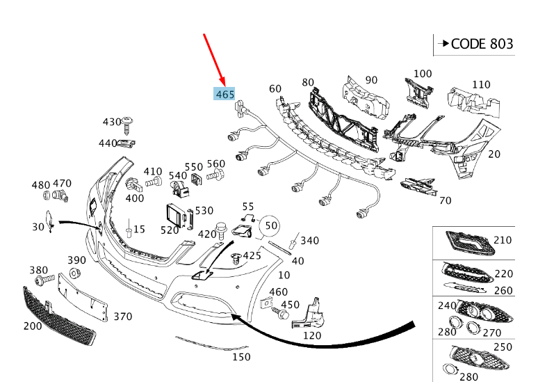 MERCEDES-BENZ E W212 Front Bumper Wiring Harness A2124400755
