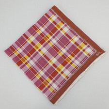 WRK Mens Pink Brown Rose Burnt Orange PLAID Linen Pocket Square NWT