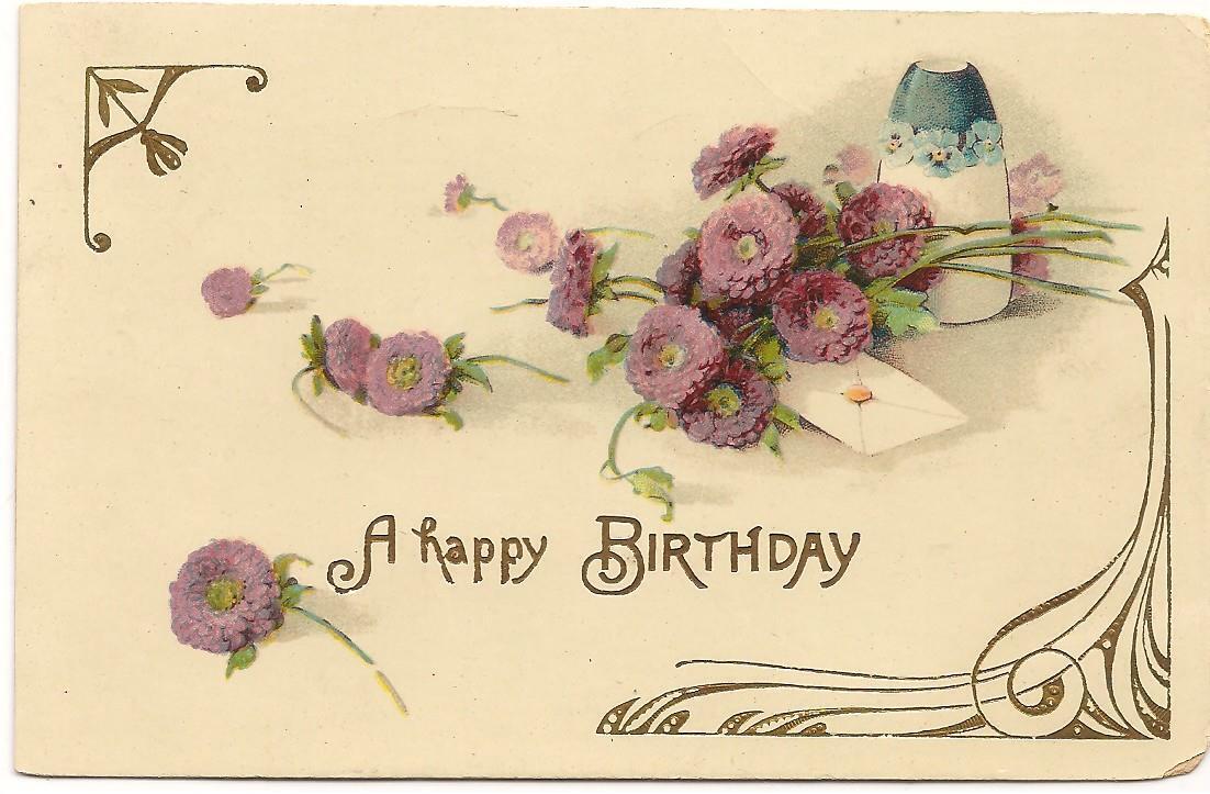 Vintage 1915 Postcard; A Happy Birthday; Flowers near a Vase | eBay