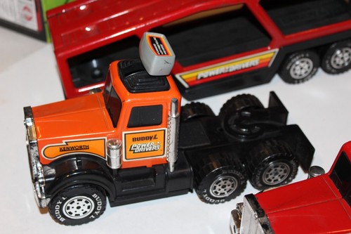 1983 1981 Buddy L Power Drivers Semi Trucks w Car Hauler Trailer Red Orange READ - Picture 4 of 17