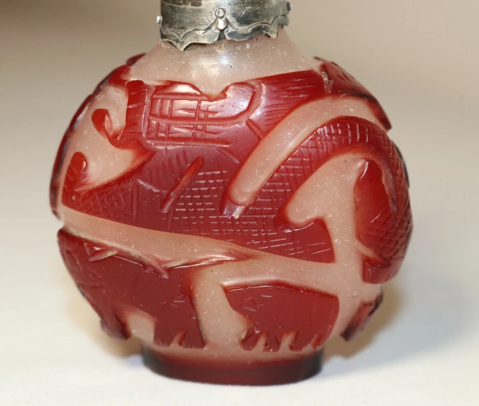 Antiguo frasco de botella de baratija de tabaco de plata esterlina jade vidrio peking chino del siglo XIX Foto 3 de 4