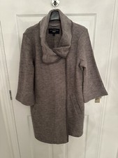 Paul Costelloe Ladies Grey Beige 3/4 Sleeve Wool Cardigan Coat Overcoat L Uk 14