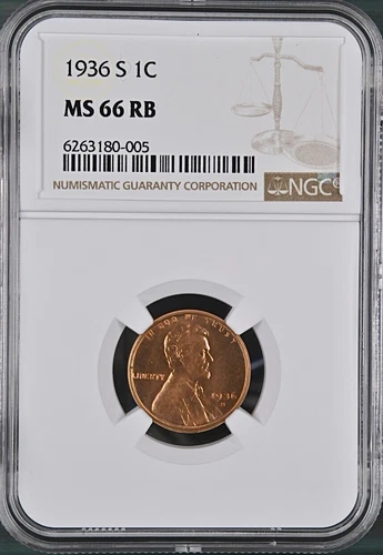 1936-S 1C RB Lincoln Wheat One Cent NGC MS66RB  6263180-005