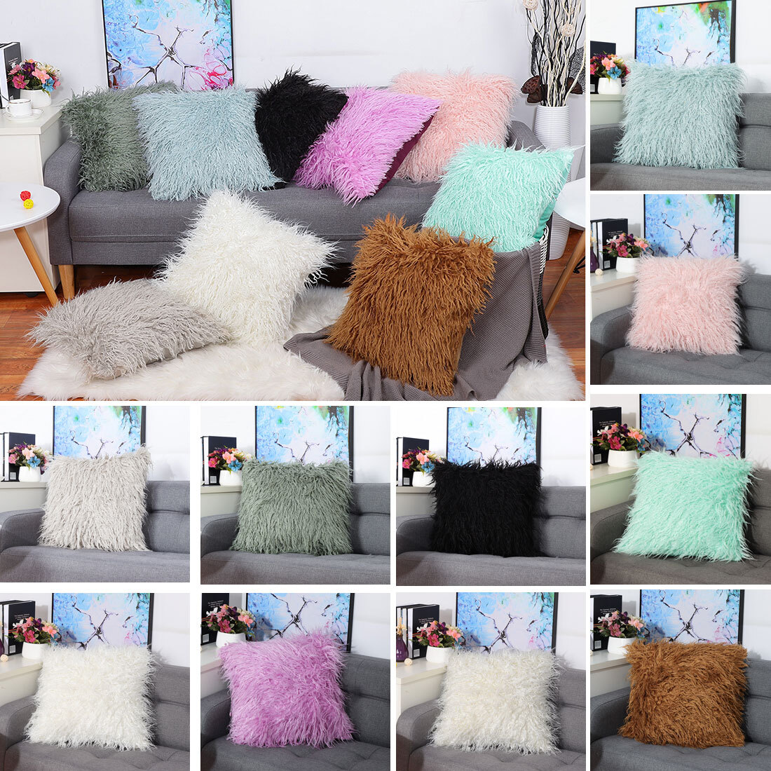 Faux Fur Plush Throw Pillow Case Shaggy Soft Sofa Cushion Cover 18