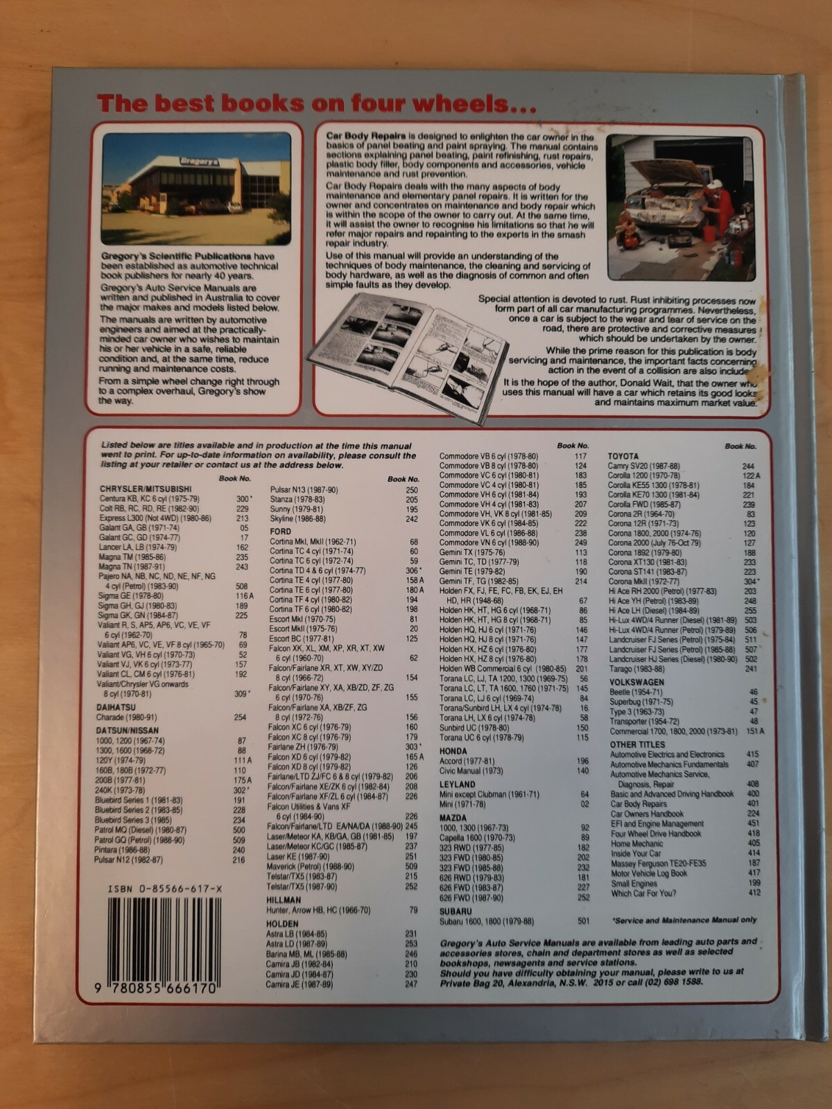 Gregory's Car Body Repairs Manual by Donald Wait Hardcover Vtg 1991