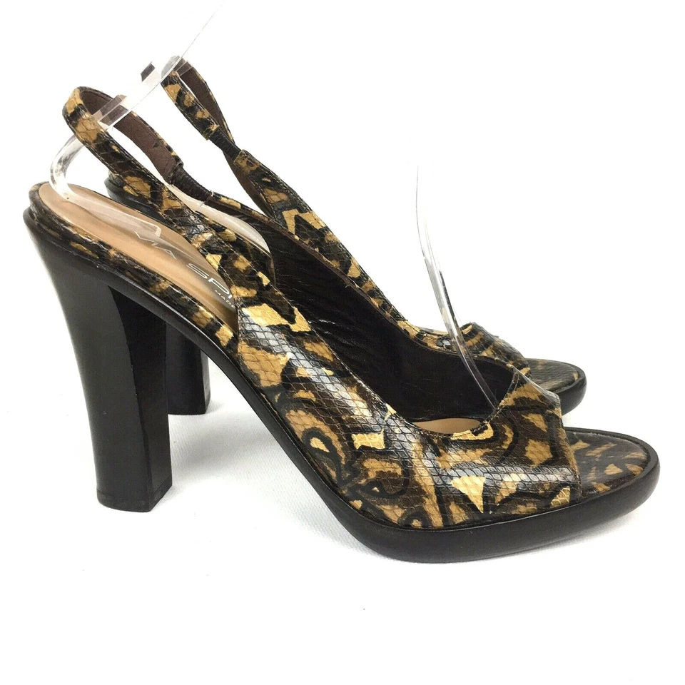 Sandalias VIA SPIGA de cuero con estampado de reptiles con cordones gruesos punta abierta talla 8,5 M Foto 3 de 4