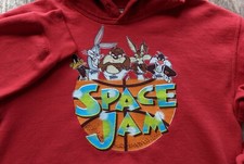 Vintage Gildan Space Jam Sweatshirt RED Hoodie S Men Tune squad Looney Tunes