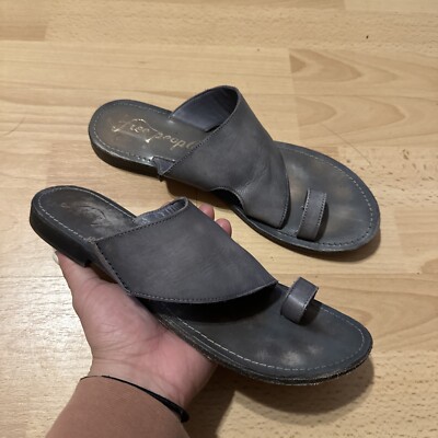 FREE PEOPLE Sant Antoni Slide Leather Sandal Toe Loop Luggage Gray 40 / 9