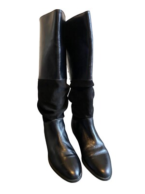 Bally Of Switzerland Black Leather and Suede Designer Lace Back Riding Boots 7.5