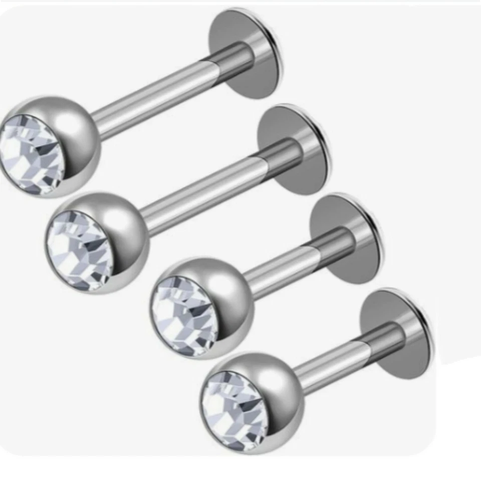 Piercing Labbra Brillantino Acciaio Labret Trago Helix con Zircone Bianco - Immagine 2 di 4