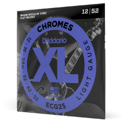 D'Addario ECG25 Chromes Flat Wound Light 12-52 Guitar Strings 