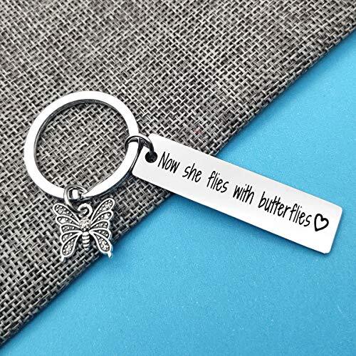 Memorial Keychain Sympathy Gifts Now She Flies with Butterflies Keychain In - Foto 2 di 7