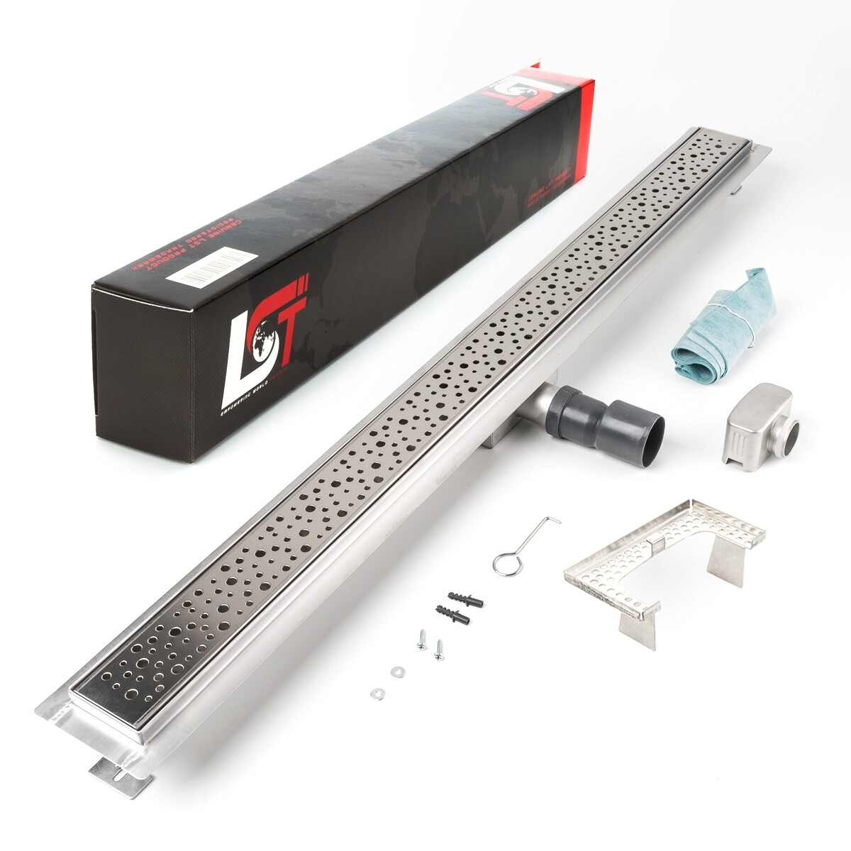 Channel Drops 1000x70mm Drain Perforated with Stainless Steel Siphon Hair Sieve