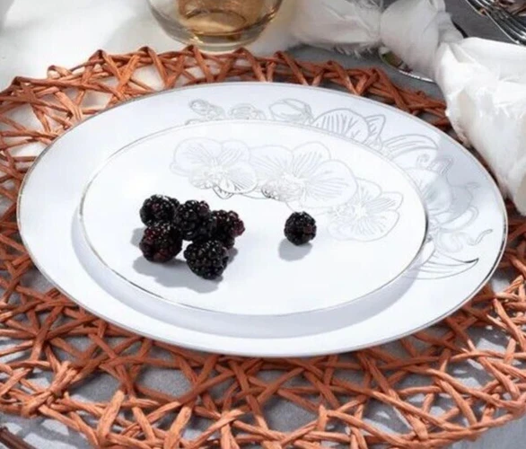 10件圆形塑料餐盘餐具适用于10个兰花白色和银色7.5英寸 — 第 3/4 张图片