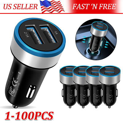 1-100x For iPhone 16e 15+ 14 Fast USB Dual Ports Car Charger Wholesale Bulk Lot