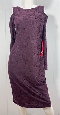 NWT MAGGY LONDON Dress Sz 8 Burgundy Sheath Crushed Velvet Cut Out Shoulder  | eBay