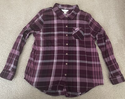 Christopher & Banks Maroon Plaid Long Sleeve Button Up Shirt Petite Large NWOT