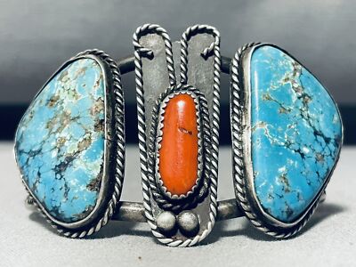 DROPDEAD STUNNING VINTAGE NAVAJO SPIDERWEB TURQUOISE STERLING BRACELET