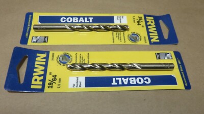 Irwin 19/64'' Cobalt Drill Bits 3016019 135* Split Point Hardened Steel 2pc