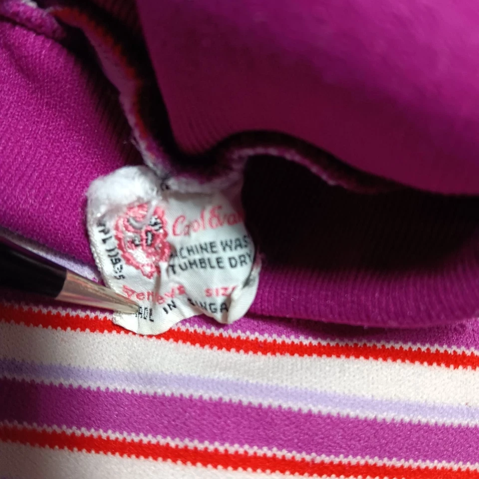 Camisa vintage años 70 niñas 6 rayas manga larga simulada cuello alto púrpura rayas Foto 4 de 4