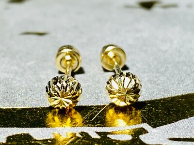 Solid 14k Yellow Gold studs earring basket CLARITY Cut round Ball brilliant 3mm