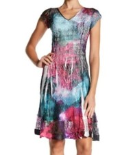 Komarov DRESS M NWT LACE Flutter Sleeve Print Midi