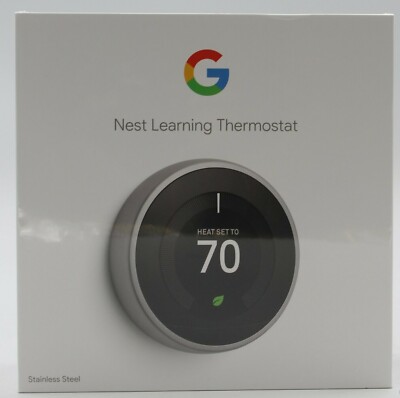 Sealed! Google Nest: 3rd Gen Learning Thermostat T3007ES Stainless Steel    C