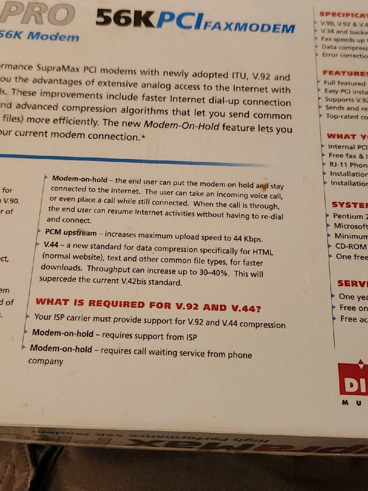 Diamond SupraMax Pro 56K PCI Fax Modem Faster Internet Connection V92-NEW Sealed - Image 4 of 4
