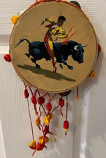 Vintage Hand painted tamborine Spain Spanish Bull Fighter Alamar