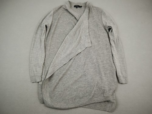 Theory Pullover Damen groß grau einfarbig vorne offen Strick Cardigan Taschen L Wolle