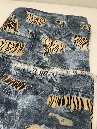 Funky Denim and Zebra Print Ripped Look Cotton Fabric Decor Crafts Quilt 2.25 yd - Picture 6 of 6
