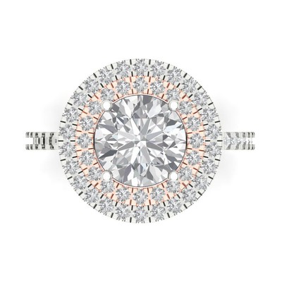 2.93 Round Cut Halo Engagement Anniversary Wedding Ring 14k Two Tone Solid Gold